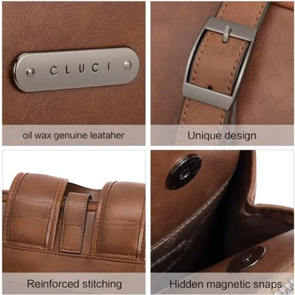 CLUCI Leather Backpack for Women, 15.6 inch Laptop Bag, Large Genuine Work